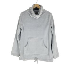 Fat Face Fuzzy Sweatshirt Womens USA 10 Gray Turtleneck Pullover Kangaroo Pocket